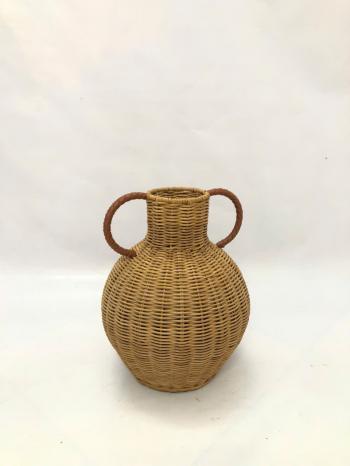 NATURAL RATTAN BELLY VASE WITH HANDLES – LTL01/27