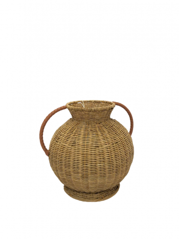 NATURAL RATTAN BELLY VASE WITH HANDLES – LTL02/27